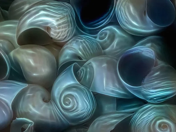 Parlayan Güzel Deniz Kabukları Parlak Mavi Işık — Stok fotoğraf