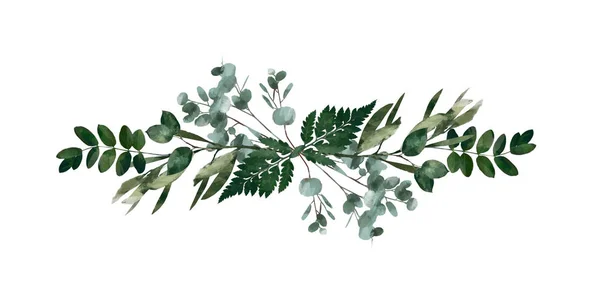 Watercolor Modern Decorative Element Eucalyptus Green Leaf Wreath Greenery Branches — Stock Photo, Image