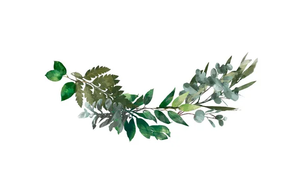 Akvarell Modern Dekoratív Eleme Eukaliptusz Zöld Leveles Koszorú Zöld Ágakat — Stock Fotó