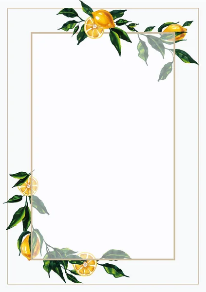 Hand Drawn Bright Illustration Lemon Branches Wedding Invitation Greeting Card — Stock Photo, Image