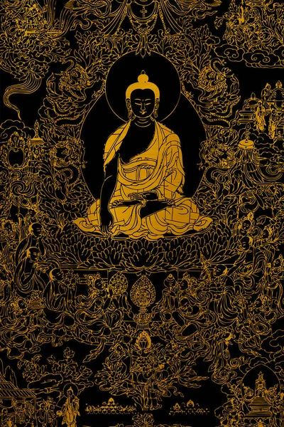 Dorado Buda Meditación Zen Fondo Negro Chakra Ilustración —  Fotos de Stock