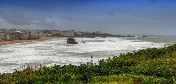 Célèbre Plage Biarritz Pays Basque France Avec Des Vagues Océaniques — Photo