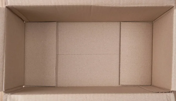 Boş Kahverengi Karton Kutu Üstten Görünüm Açık — Stok fotoğraf