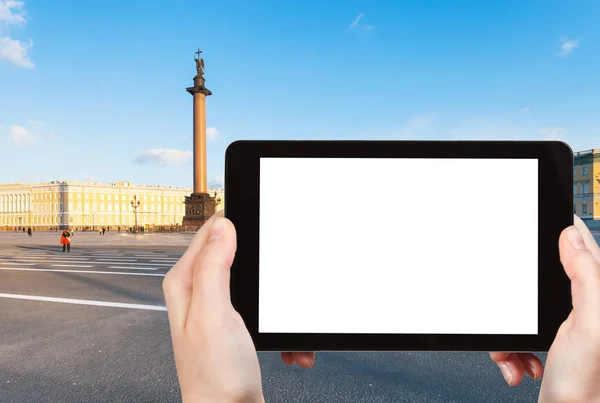 Reisekonzept Touristenfotos Vom Palastplatz Mit Alexander Säule Sankt Petersburg März — Stockfoto