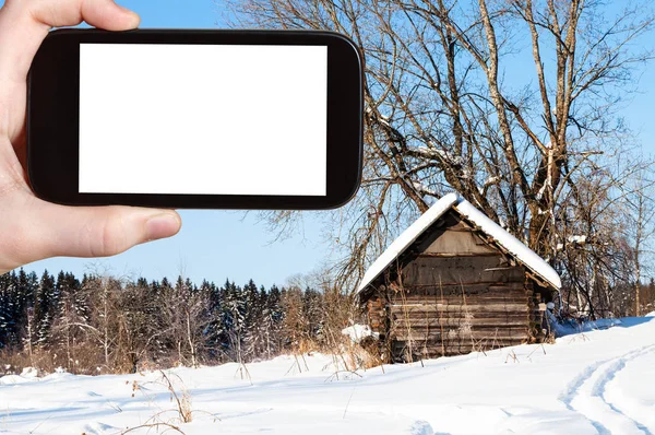 Concepto Viaje Fotografías Turísticas Vieja Choza Madera Abandonada Cerca Del —  Fotos de Stock