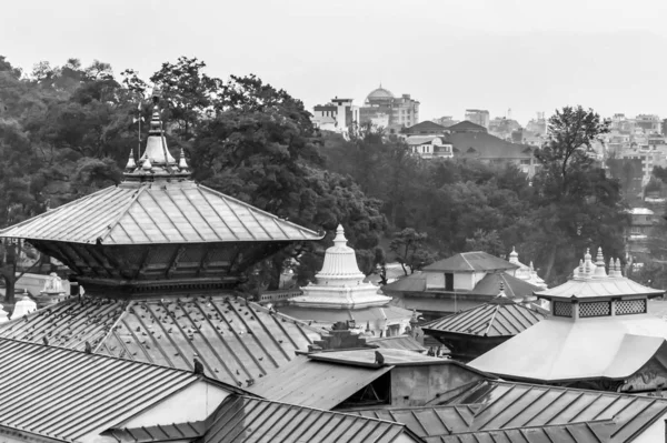 Templos Katmandú Atardecer Del Amanecer Encajan Estilo Paisajista — Foto de Stock