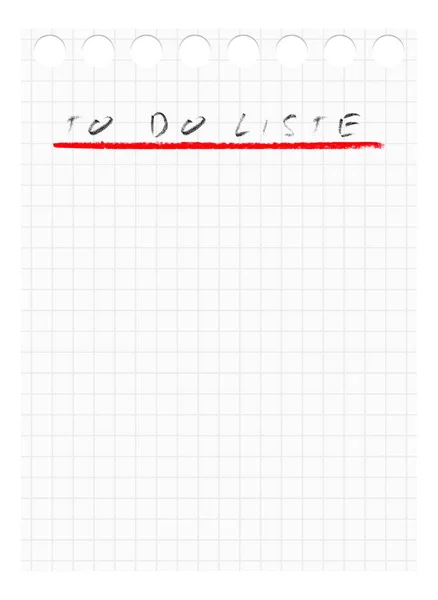 Almanca Yapılacaklar Listesini Gösteren Yazısı Başlıklı Işaretlenmiş Boş Beyaz Kağıt — Stok fotoğraf