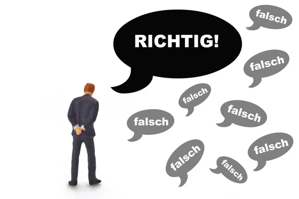 Бульбашка Германським Текстом Richtig Und Falsch Означає Право Неправильне Фігуркою — стокове фото