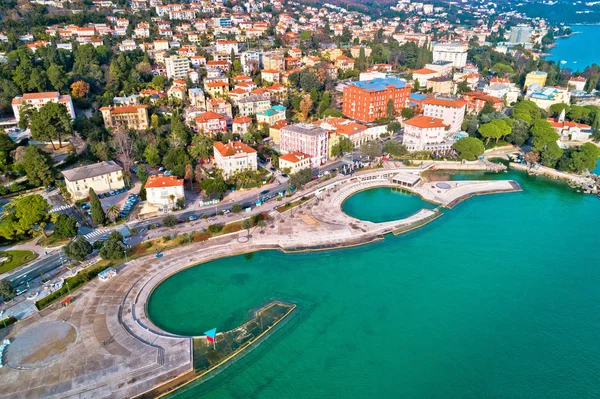 Slatina Strand Luchtfoto Panoramisch Uitzicht Opatija Kvarner Baai Van Kroatië — Stockfoto