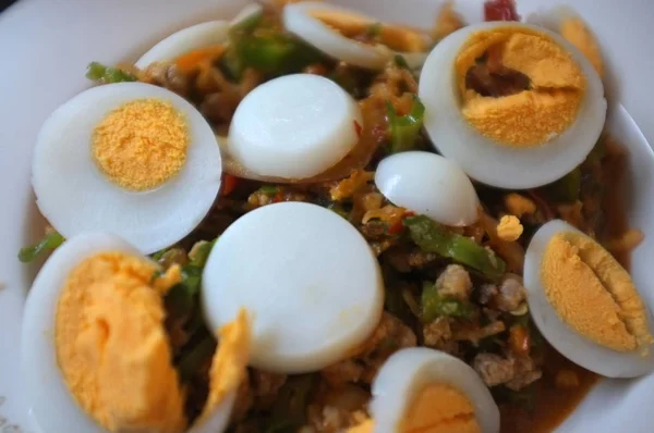 Salada Camarão Feijão Asa Yum Tua Poo Comida Picante Tailandesa — Fotografia de Stock