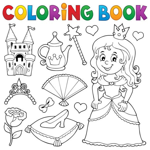 Colorir Livro Princesa Tema Conjunto Ilustração Imagem — Fotografia de Stock