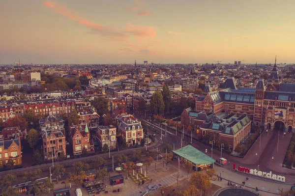 Panoramisch Luchtfoto Van Amsterdam Nederland Luchtfoto Van Het Museum Plein — Stockfoto