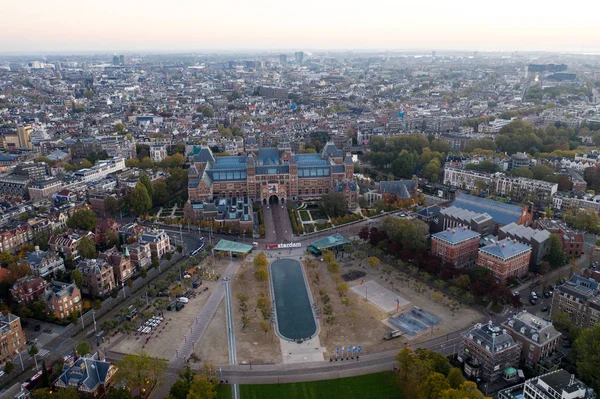 Amsterdam Hollanda Nın Panoramik Havadan Görünümü Museum Square Amsterdam Sonbaharda — Stok fotoğraf