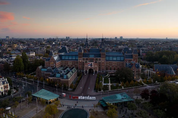 Panoramatický Letecký Pohled Amsterdam Nizozemsko Letecký Pohled Muzejní Náměstí Amsterdamu — Stock fotografie