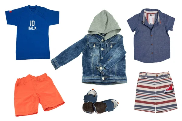 Conjunto Moda Primavera Verão Para Menino Jaqueta Jeans Bonita Camisas — Fotografia de Stock
