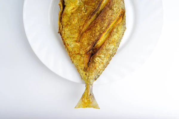 Fried Fish White Background Selective Focus — Stock Photo, Image