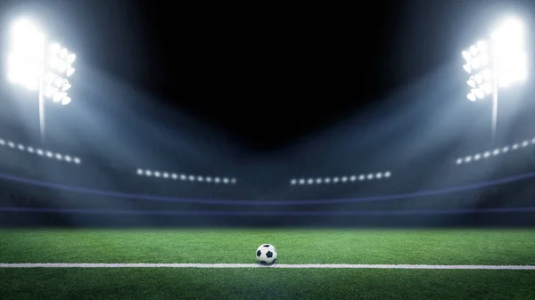 Stadyum Işıklarıyla Aydınlatılmış Geleneksel Futbol Topu — Stok fotoğraf