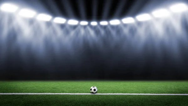 Tradição Bola Futebol Iluminado Por Luzes Estádio — Fotografia de Stock