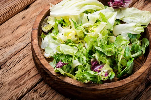 Taze Salata Tabağı Karışık Yeşiller Vejetaryen Bahar Salatası — Stok fotoğraf