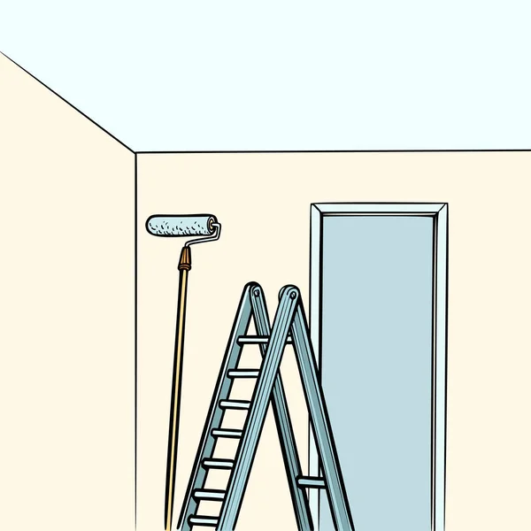 Ladder Reparatie Verfroller Striptekenfilm Pop Kunst Retro Vector Illustratie Tekening — Stockfoto