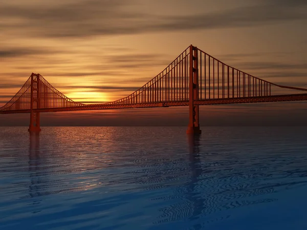 Ilustrace Mostu Západ Slunce Nebo Východ Slunce — Stock fotografie