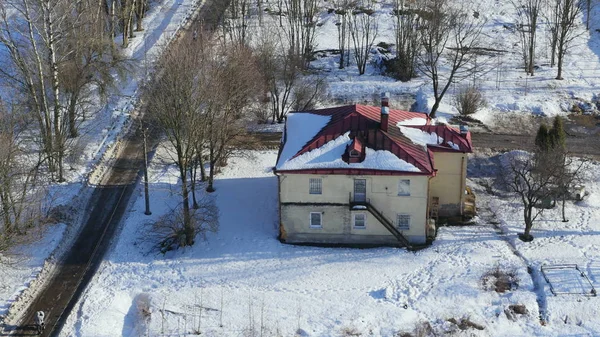 Rural House Snow Winter Top View — Stock Photo, Image