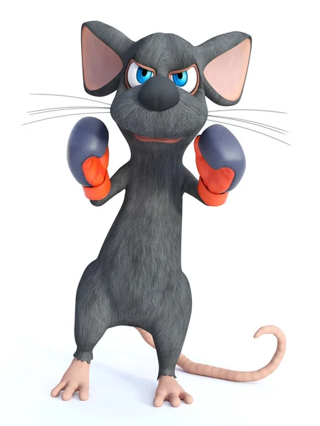 Rendu Une Jolie Souris Dessin Animé Portant Des Gants Boxe — Photo