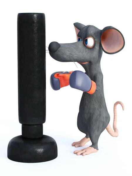 Rendu Une Souris Dessin Animé Mignonne Portant Des Gants Boxe — Photo