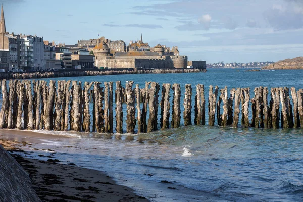 Vista Praia Cidade Velha Saint Malo Brittany França — Fotografia de Stock