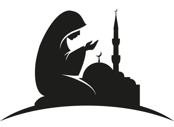 Islam Musulman Corran Femelle Prière Sainte Croyance Silhouette Illustration — Photo