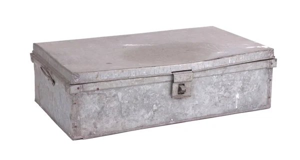 Old Metal Box Isolated White Background Used Shipping Goods — Stock Photo, Image