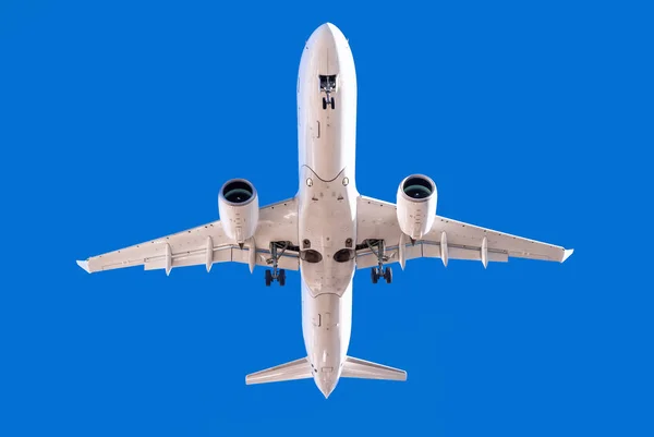 Avião Branco Contra Céu Azul Perfeito — Fotografia de Stock