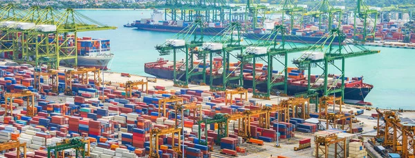 Luchtfoto Panorama Van Cargo Schepen Haven Van Singapore Industriële Haven — Stockfoto