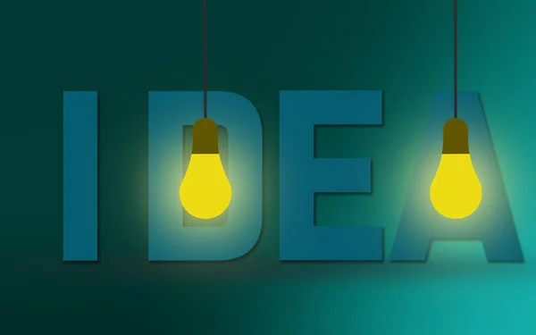 アイデアの単語と電球 レンダリング — ストック写真