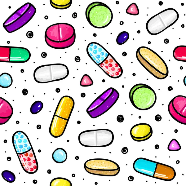 Бесшовный Рисунок Большим Количеством Таблеток Капсул Лекарственные Пищевые Добавки Здоровый — стоковое фото