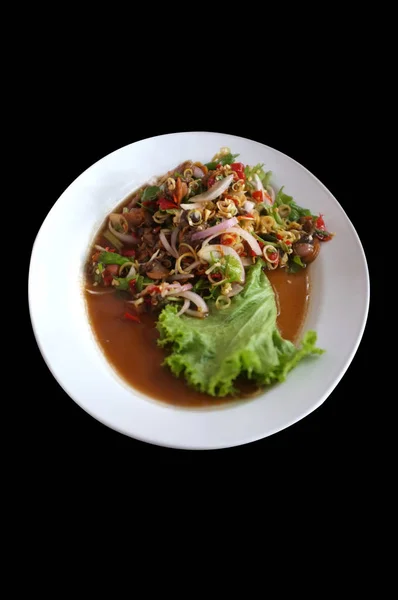 Deep Fried Spicy Minced Pork Fried Spicy Pork Ball Salad — Stock Photo, Image