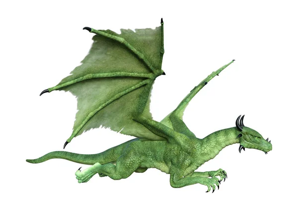 Representación Dragón Fantasía Verde Aislado Sobre Fondo Blanco —  Fotos de Stock