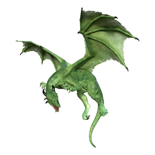 Representación Dragón Fantasía Verde Aislado Sobre Fondo Blanco —  Fotos de Stock