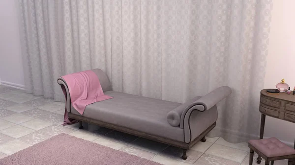 3D rendering of a pink feminine living room interior
