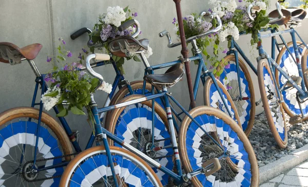 Cycles Truc Décorés Bleu Blanc Sur Mur Reichenau Allemagne — Photo