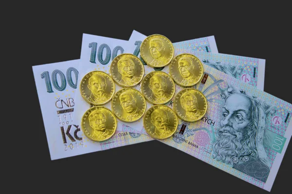 Central Bank Issued New One Hunderd Banknote Twenty Crown Coins — Stock Photo, Image