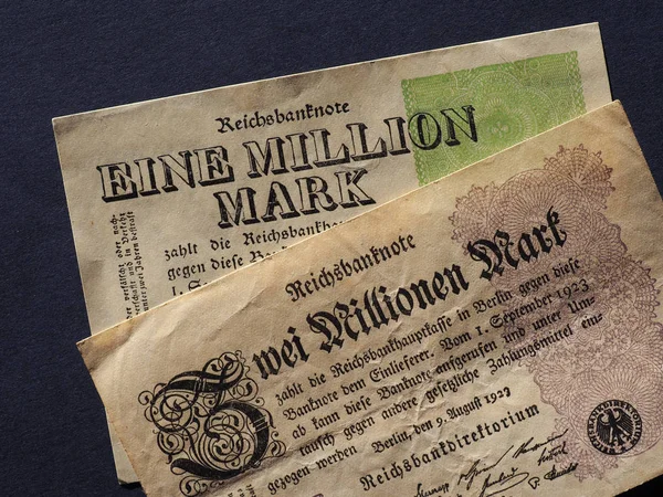 Ein Und Zwei Millionen Mark Scheine Des Jahres 1923 Inflationsgeld — Stockfoto