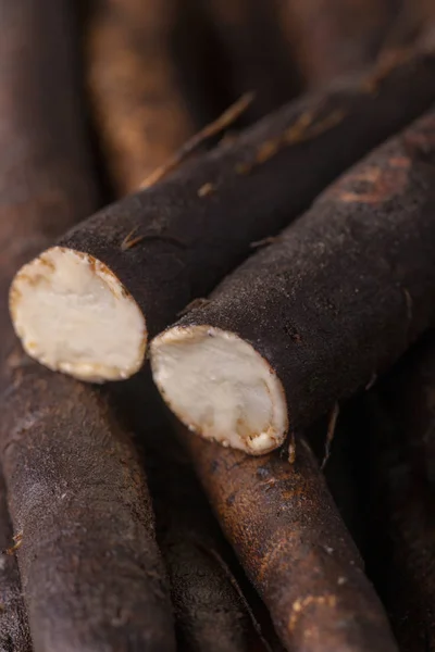 salsify roots on a cutting board