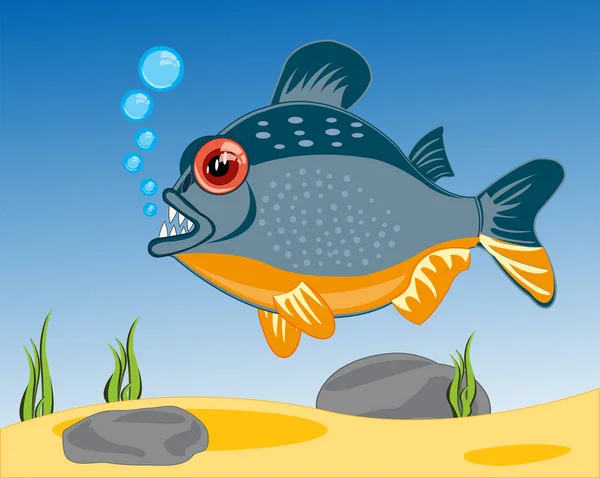 Vektorová Ilustrace Hladových Říčních Ryb Piraně Plachtění Vodě — Stock fotografie