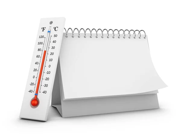 Thermometer Blank Desktop Calendar White Background Render — Stock Photo, Image
