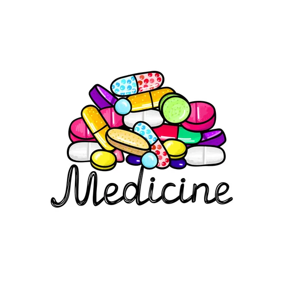 很多药丸和胶囊药物或营养补充剂 健康的生活方式酒标识风格 Doodle 卫生和护理 医疗海报的设计 第10页 — 图库照片