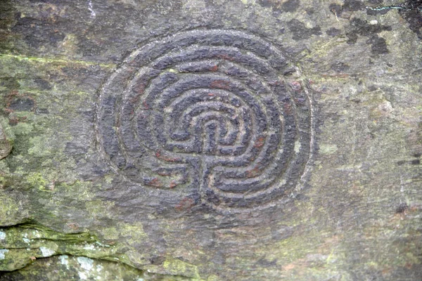 Labyrinthine Stone Carvings Rock Valley Tintagel Cornwall Carvings Discovered 1948 — Stock Photo, Image