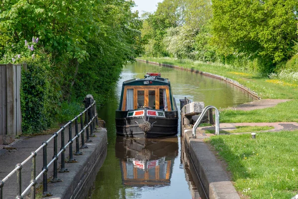 Sluiten Met Een Naderende Smalboot Het Llangollen Canal Shropshire Verenigd — Stockfoto
