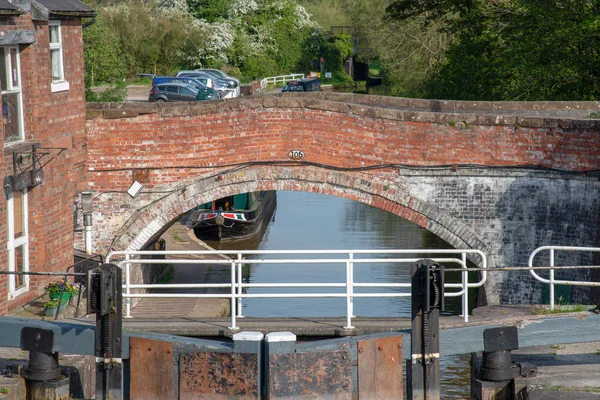 Bunbury Brücke 105 Mit Geschlossenem Schleusentor Shropshire Union Canal Bei — Stockfoto
