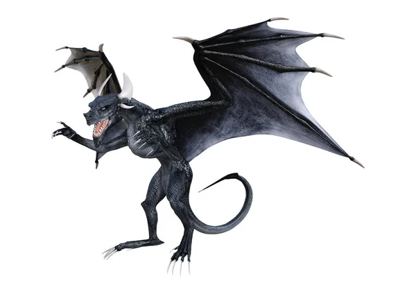 Renderowania Dragon Fantasy Czarny Białym Białym Tle — Zdjęcie stockowe